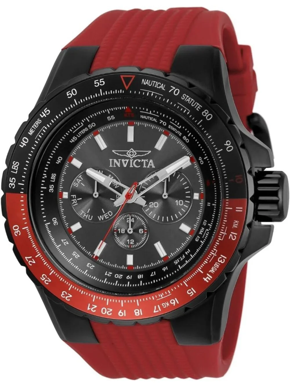 Men's All Red Rubber Band Aviator Analog Quartz Swimming Luminous Round Watch